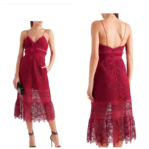 Self-Portrait Dresses & Skirts - Self-Portrait Red Lace Midi Dress